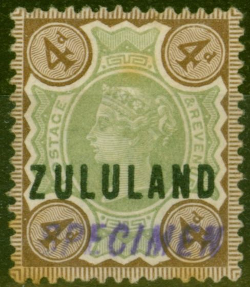 Collectible Postage Stamp from Zululand 1888 4d Green & Dp Brown Specimen SG6s Ave Mtd Mint
