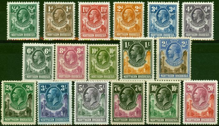 Old Postage Stamp from Northern Rhodesia 1925-29 Set of 17 SG1-17 Fine & Fresh Mtd Mint Clear White Gum