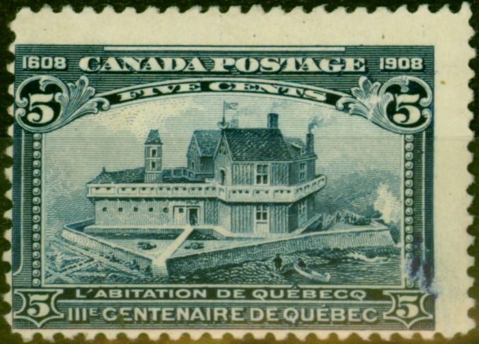 Old Postage Stamp from Canada 1908 5c Indigo SG191 Fine Lightly Mtd Mint