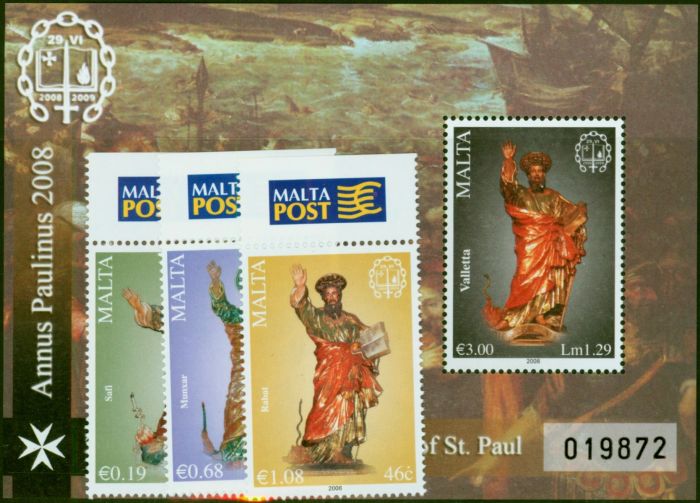 Malta 2008 Statues of St Paul Set of 4 SG1595-MS1598 V.F.MNH Queen Elizabeth II (1952-2022) Rare Stamps