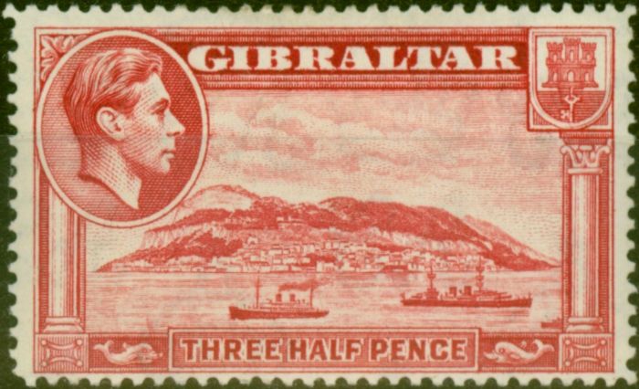 Valuable Postage Stamp Gibraltar 1938 1 1/2d Carmine SG123 P.14 Fine MM