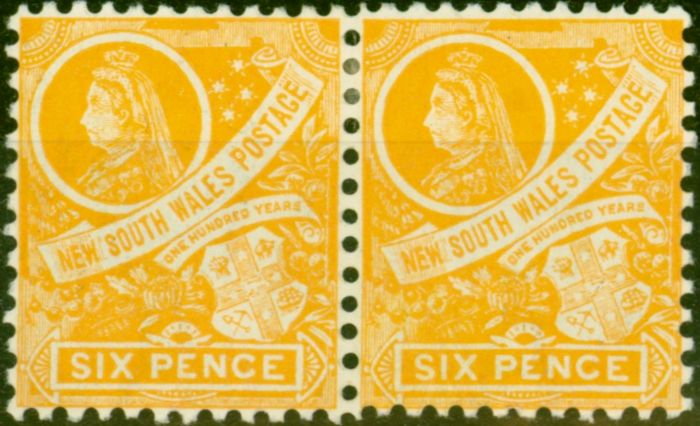 Rare Postage Stamp N.S.W 1905 6d Dull Yellow SG340 Fine & Fresh MM Pair