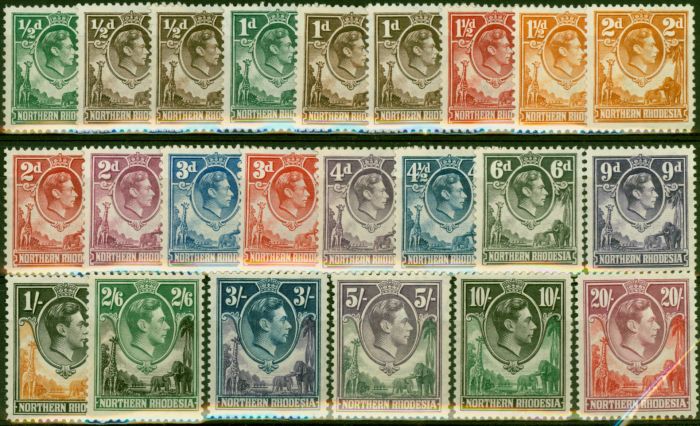 Valuable Postage Stamp Northern Rhodesia 1938-52 Extended Set of 23 SG25-45 All Perfs & Shades Fine & Fresh MM