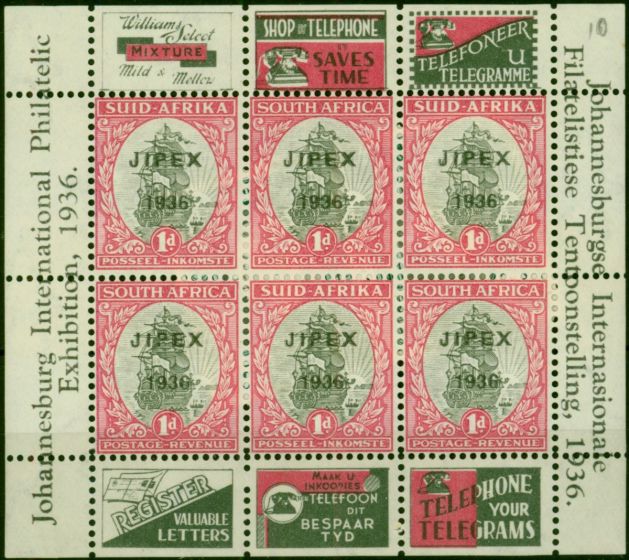 South Africa 1936 Jipex 1d Grey & Carmine SGMS70 Fine MM (10) . King George V (1910-1936) Mint Stamps