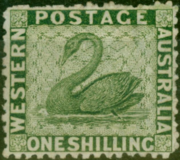 Old Postage Stamp Western Australia 1868 1s Sage-Green SG62 Fine & Fresh LMM (2)
