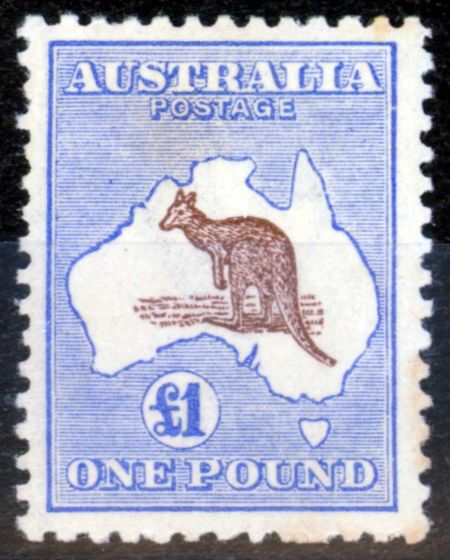 Valuable Postage Stamp from Australia 1916 £1 Chocolate & Dull Blue SG44 Fine Lightly Mtd Mint Nicely Centred With Full Perfs