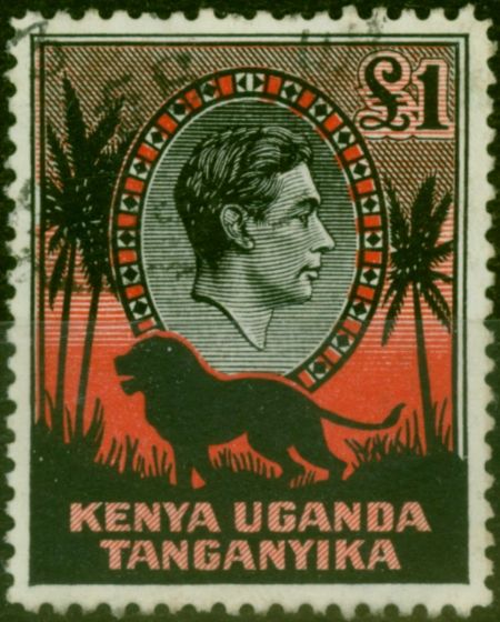 Rare Postage Stamp KUT 1954 £1 Black & Red SG150b P.12.5 Fine Used