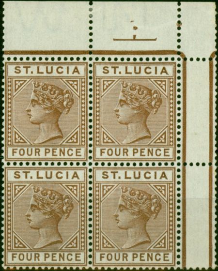 Valuable Postage Stamp St Lucia 1891 4d Brown SG48 V.F MNH Interpane Block of 4