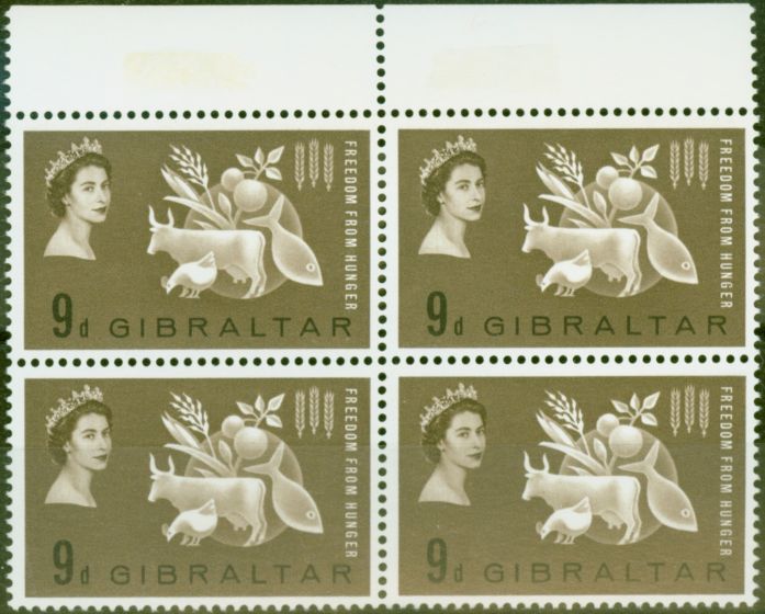 Valuable Postage Stamp from Gibraltar 1963 Freedom From Hunger 9d Sepia SG174 V.F MNH Block of 4