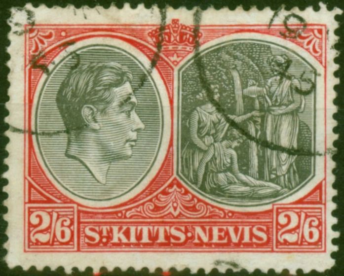 St Kitts Nevis 1950 2s6d Black & Scarlet SG76a P.14 Fine Used  King George VI (1936-1952) Rare Stamps