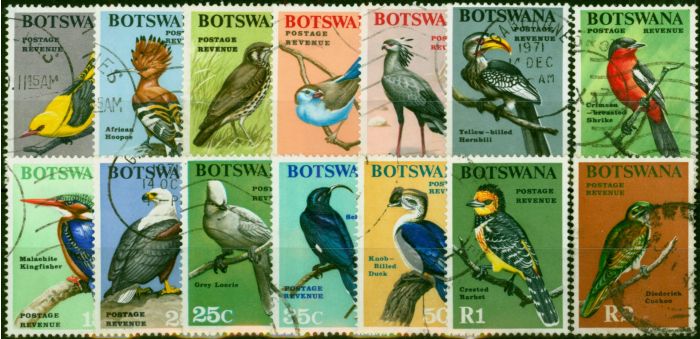 Rare Postage Stamp Botswana 1967 Birds Set of 14 SG220-233 Fine Used