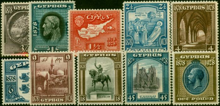 Cyprus 1928 Set of 10 SG123-132 Fine MNH & VLMM. King George V (1910-1936) Mint Stamps