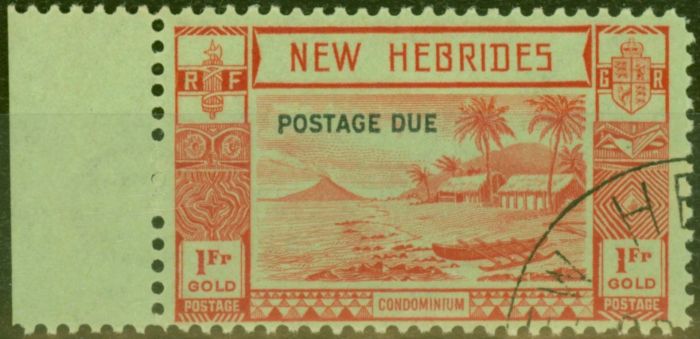 Old Postage Stamp from New Hebrides 1938 1F Red-Green SGD10 V.F.U