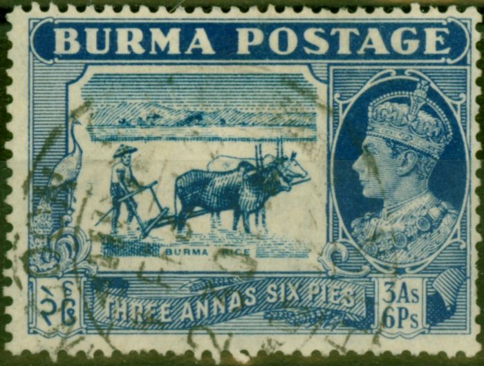 Collectible Postage Stamp from Burma 1938 3a6p Light Blue & Blue SG27 Fine Used