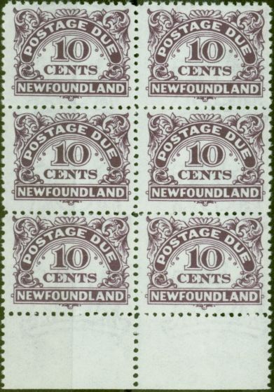 Collectible Postage Stamp from Newfoundland 1949 10c Violet SGD6a With Wmk V.F MNH Block of 6