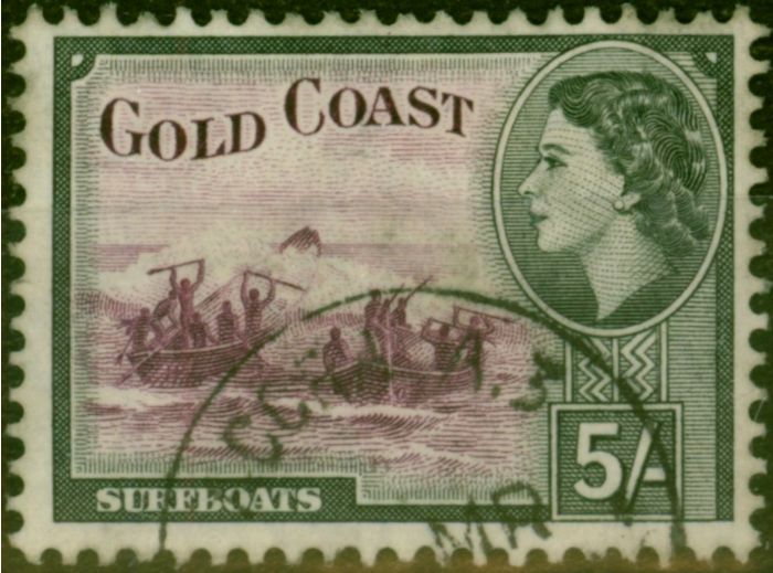 Rare Postage Stamp from Gold Coast 1954 5s Purple & Black SG163 Fine Used