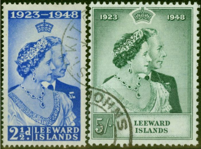 Leeward Islands 1949 RSW Set of 2 SG117-118 V.F.U  King George VI (1936-1952) Old Royal Silver Wedding Stamp Sets
