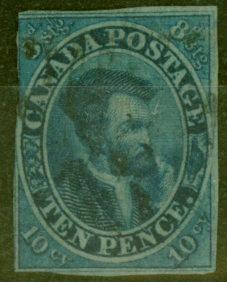 Collectible Postage Stamp from Canada 1857 10d Deep Blue SG20 Fine Used Example with 3 1/2 Margins