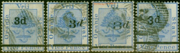 Collectible Postage Stamp O.F.S 1882 3d on 4d Ultramarine Set of 4 SG38-41 Types A, B, C & D Good Used