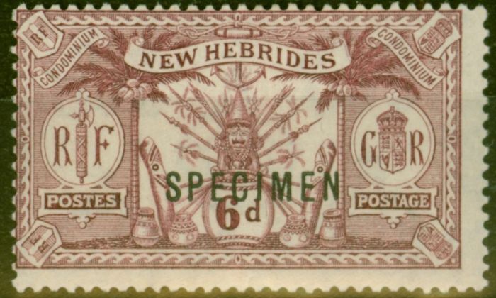 Old Postage Stamp from New Hebrides 1921 6d Purple Specimen SG39s Fine Mtd Mint
