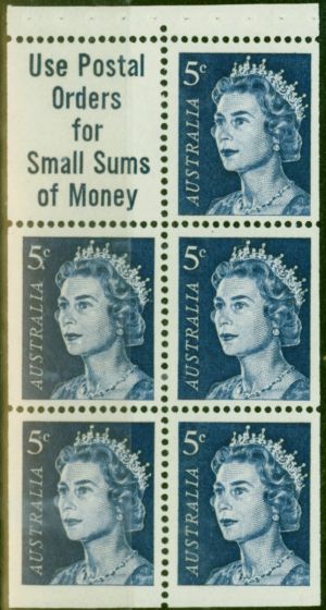 Rare Postage Stamp Australia 1967 5c Deep Blue SG386ca Booklet Pane of 6 V.F MNH