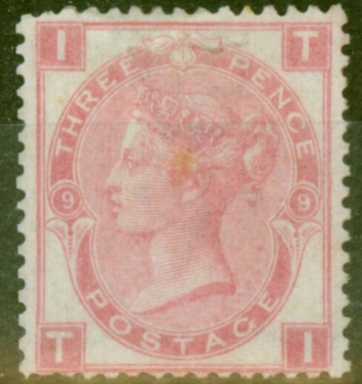 Rare Postage Stamp from GB 1876 3d Rose SG103 Pl 9 Fine Lightly Mtd Mint