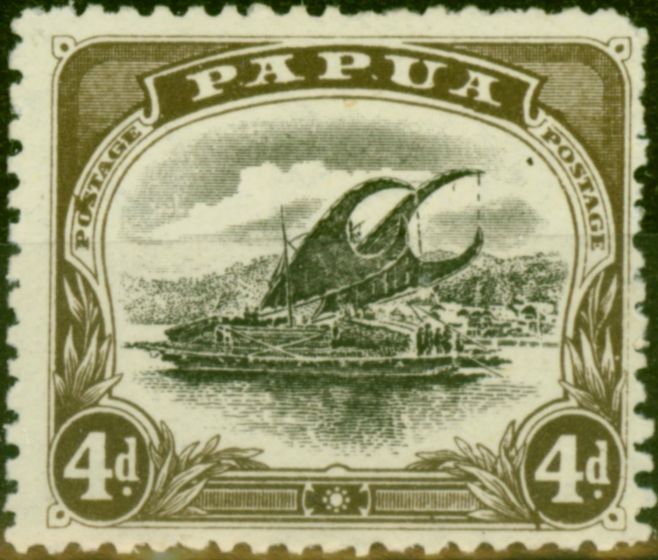 Collectible Postage Stamp from Papua 1910 4d Black & Sepia SG63 Var 'Coloured Line' in R.H Value Tablet Fine VLMM