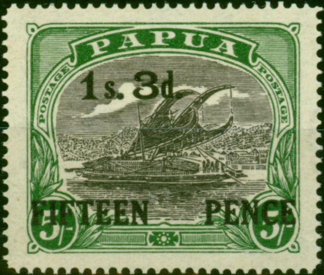 Old Postage Stamp Papua 1931 1s3d on 5s Black & Deep Green SG123 Fine LMM