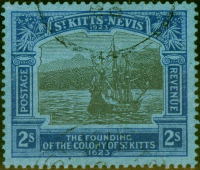 Rare Postage Stamp from St Kitts & Nevis 1923 2s Black & Blue-Blue SG56 Fine Used