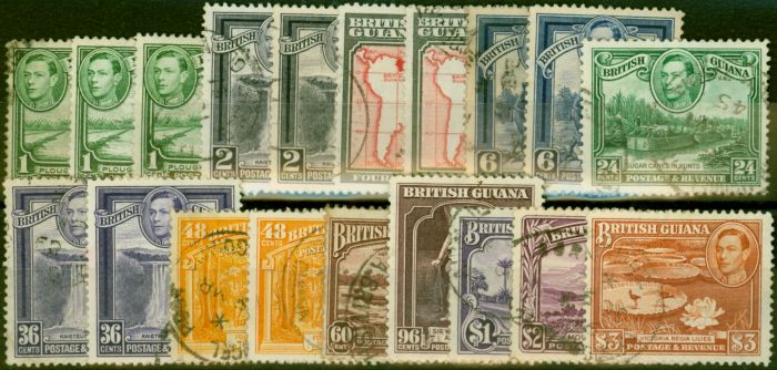 Collectible Postage Stamp from British Guiana 1938-51 Extended Set of 19 SG308-319 Fine Used