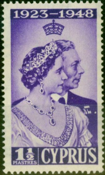 Valuable Postage Stamp from Cyprus 1948 1 1/2pi Violet SG166a Extra Decoration V.F MNH