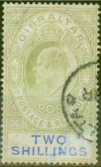 Collectible Postage Stamp from Gibraltar 1903 2s Green & Blue SG52 Average Used.