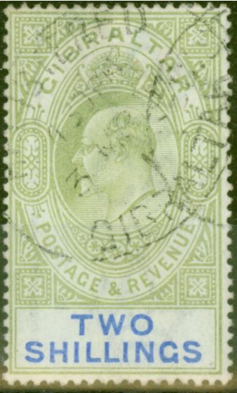 Old Postage Stamp from Gibraltar 1903 2s Green & Blue SG52 Good Used (3)