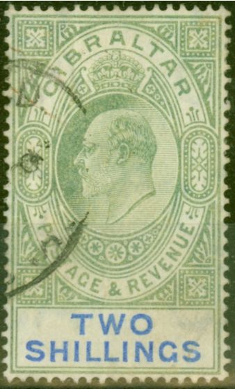 Rare Postage Stamp from Gibraltar 1903 2s Green & Blue SG52 Good Used