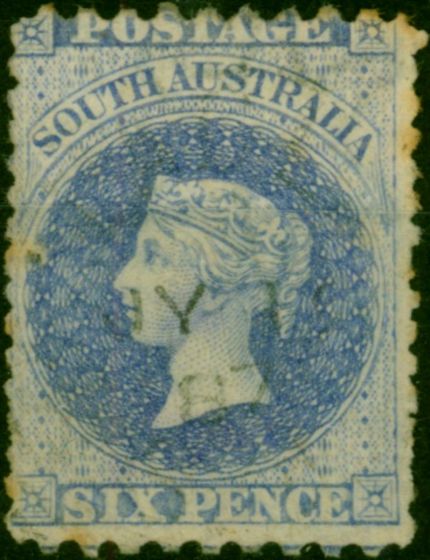 South Australia 1870 6d Bright Prussian Blue SG106 Good Used . Queen Victoria (1840-1901) Used Stamps