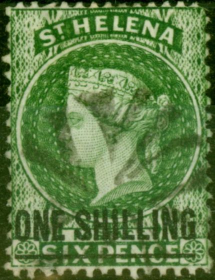 Valuable Postage Stamp from St Helena 1876 1s Deep Green SG26 P.14 x 12.5 Fine Used