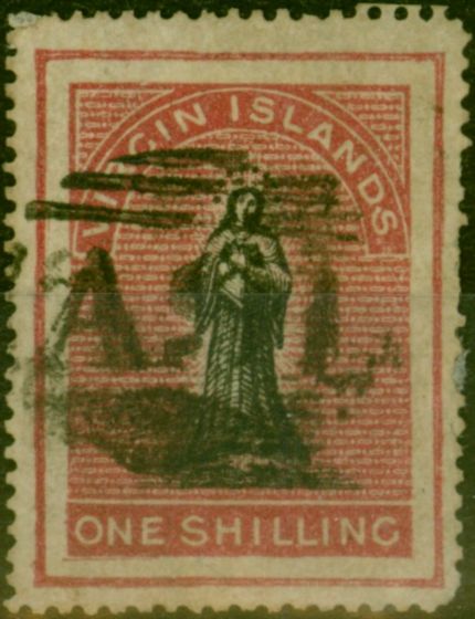 Old Postage Stamp Virgin Islands 1868 1s Black & Rose-Carmine SG21a 'Long Tailed S' Good Used