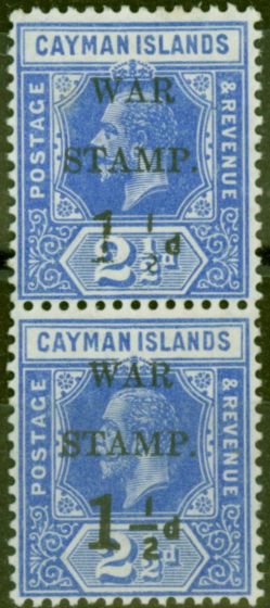 Valuable Postage Stamp from Cayman Islands 1917 1 1/2d on 2 1/2d Dp Blue SG54a No Fraction Bar in Pair with Normal Fine Lightly Mtd Mint