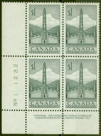 Collectible Postage Stamp from Canada 1953 $1 Black SG466 Very Fine MNH Imprint Block of 4