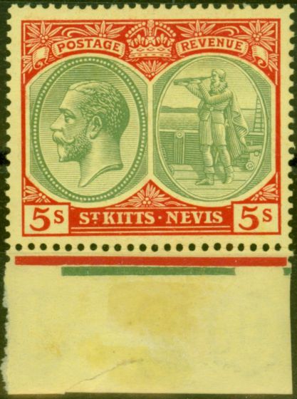Old Postage Stamp from St Kitts 1929 5s Green & Red-Yellow SG47c V.F MNH