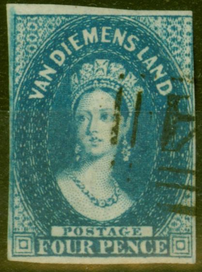 Collectible Postage Stamp from Tasmania 1855 4d Dp Blue SG17 Fine Used