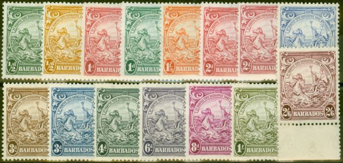 Old Postage Stamp from Barbados 1938-47 set of 15 to 2s6d SG248-256 Fine Lightly Mtd Mint