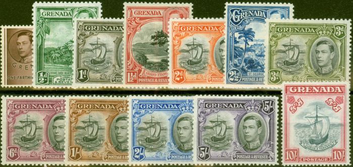 Valuable Postage Stamp from Grenada 1938-47 set of 12 SG152-163e Fine Lightly Mtd Mint