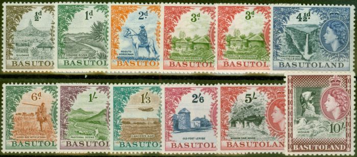 Old Postage Stamp from Basutoland 1954-58 set of 12 SG43-53 Both 3d`s V.F MNH