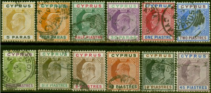 Collectible Postage Stamp Cyprus 1904-10 Set of 12 SG60-71 Good to Fine Used
