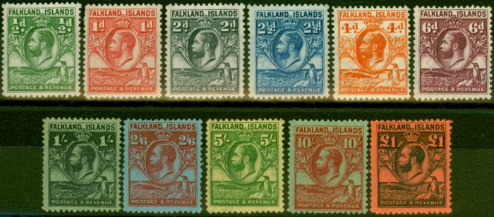 Old Postage Stamp Falkland Islands 1929 Set of 11 SG116-126 Fine & Fresh LMM