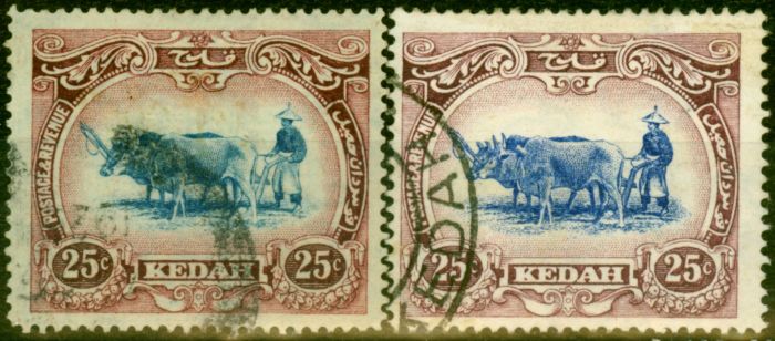 Rare Postage Stamp from Kedah 1921-32 25c Blue & Purple SG33 & 33b Fine Used
