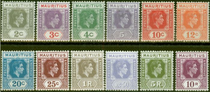 Old Postage Stamp from Mauritius 1938-43 set of 12 SG252-263a Fine Lightly Mtd Mint