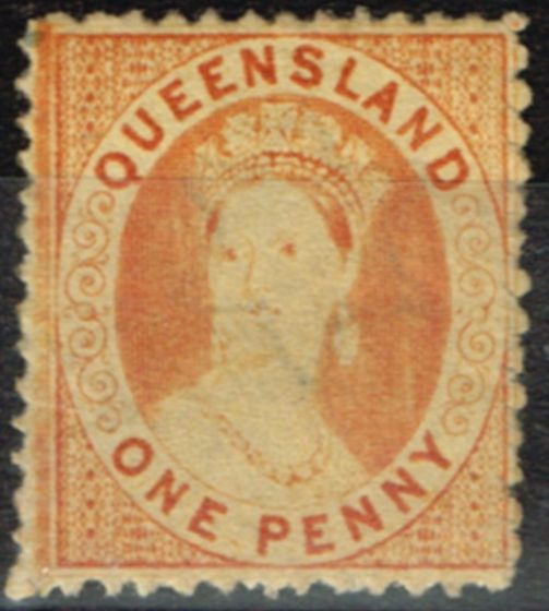 Valuable Postage Stamp from Queensland 1871 1d Orange-Vermilion SG59 P.13 Truncated Star Fine Lightly Mtd