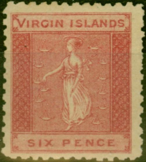 Valuable Postage Stamp Virgin Islands 1866 6d Deep Rose SG4a 'Large V in Virgin' Very Fine VLMM Scarce